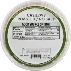 DSD Merchandisers No Salt Roasted Cashews Prepackaged - 10 Oz.