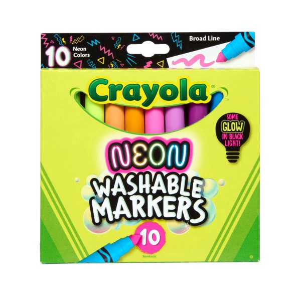 slide 6 of 6, Crayola Neon Marker Set (10ct), Art Markers for Kids, 7 Glow in the Dark Marker Colors, Broad Line, Gift for Kids, Ages 3+, 1 ct