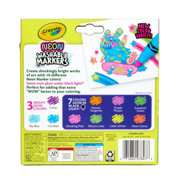 slide 3 of 6, Crayola Neon Marker Set (10ct), Art Markers for Kids, 7 Glow in the Dark Marker Colors, Broad Line, Gift for Kids, Ages 3+, 1 ct