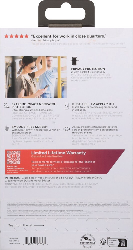 slide 2 of 2, ZAGG™ InvisibleShield® Glass Elite Privacy Tempered Glass Screen Protector, 1 ct