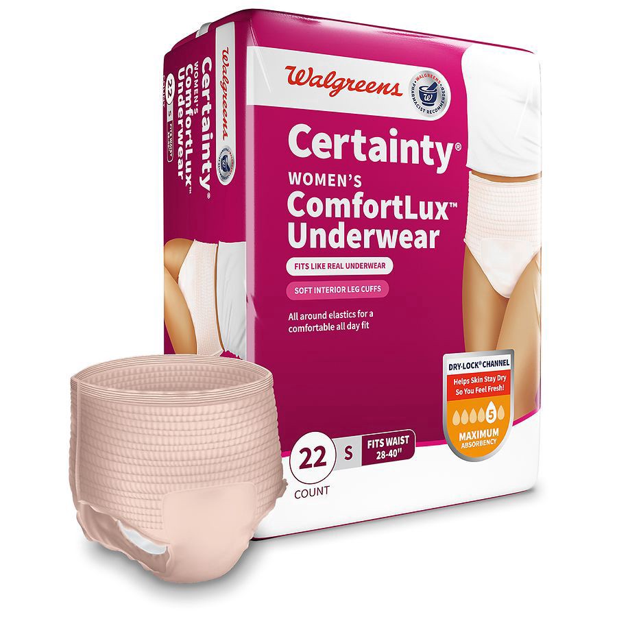 slide 4 of 5, Walgreens Certainty ComfortLux Adult Incontinence Underwear for Women Small, 22 ct
