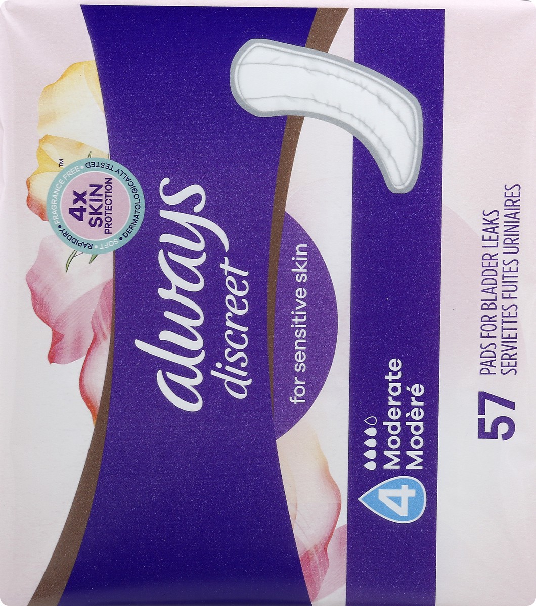 slide 6 of 6, Always Discreet For Sensitive Skin 4 Moderate Pads 57 ea, 57 ct