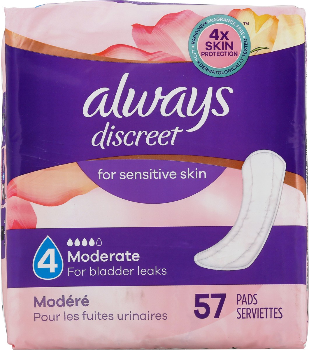 slide 1 of 6, Always Discreet For Sensitive Skin 4 Moderate Pads 57 ea, 57 ct