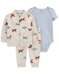 Carter's Baby 3-Piece Airplane Little Cardigan Set Ivory/Blue 6M