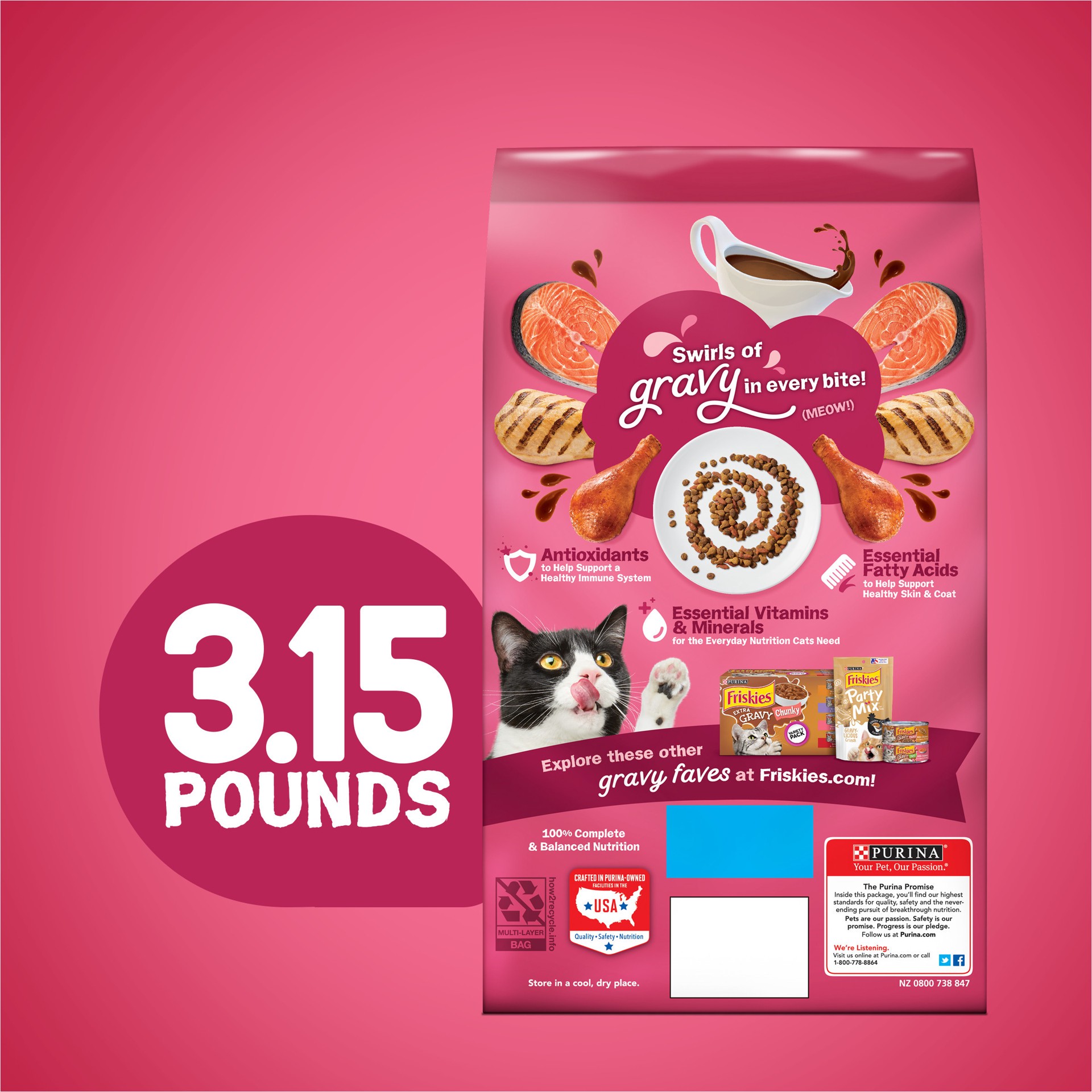 slide 2 of 9, Friskies Purina Friskies Dry Cat Food, Gravy Swirlers, 3.15 lb