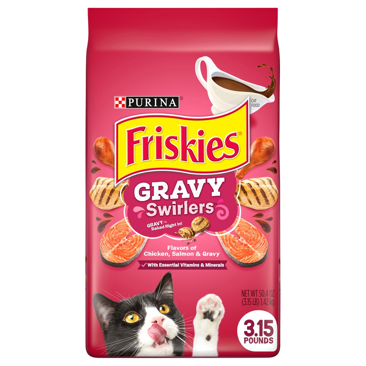 slide 1 of 9, Friskies Purina Friskies Dry Cat Food, Gravy Swirlers, 3.15 lb