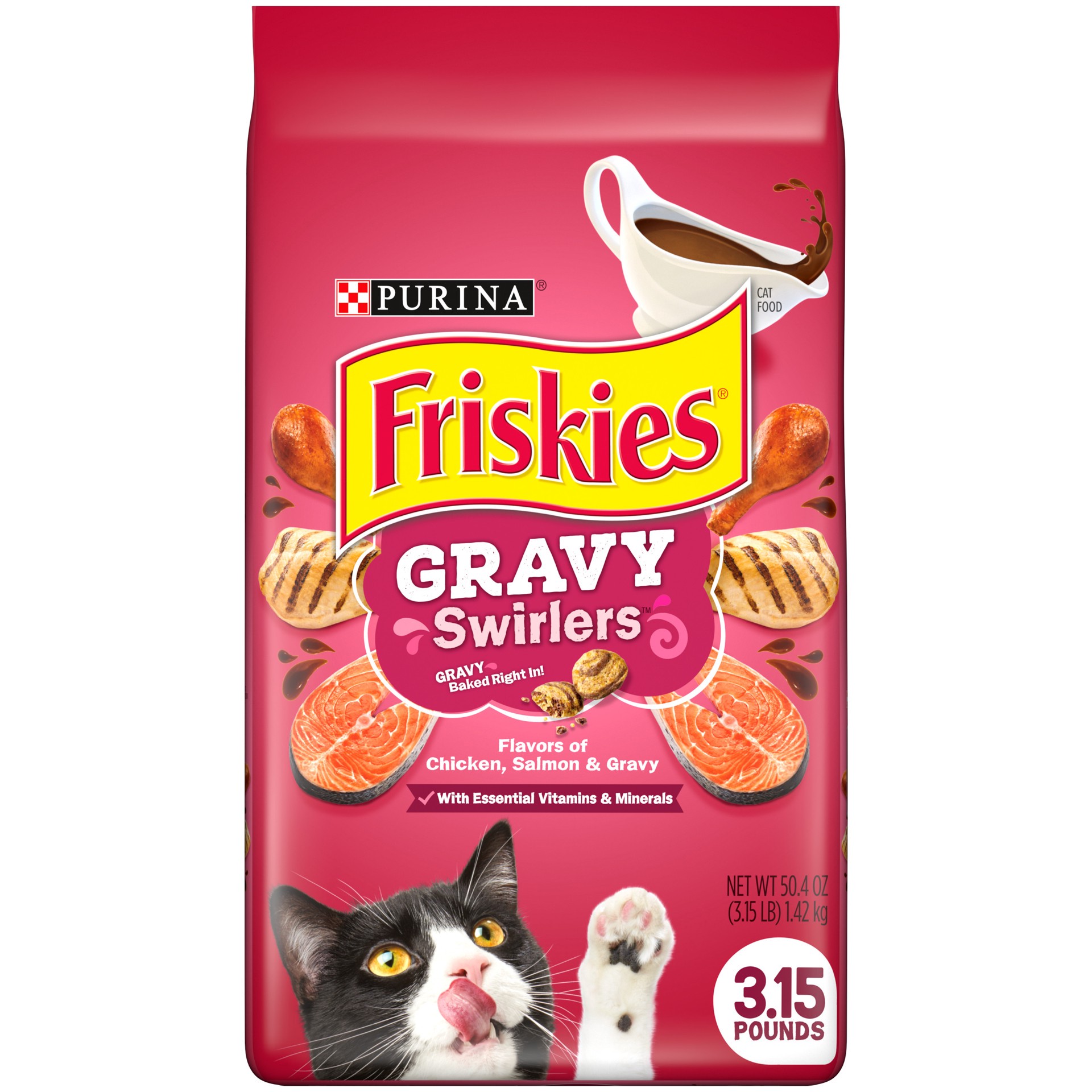 slide 1 of 9, Friskies Purina Friskies Dry Cat Food, Gravy Swirlers, 3.15 lb