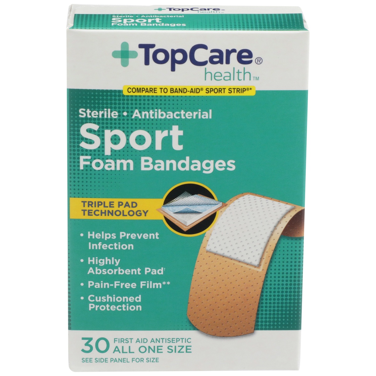 slide 1 of 1, TopCare Bandage Foam Strips, 30 ct