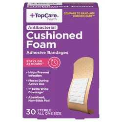 TopCare Antibacterial Cushioned Foam Adhesive Bandages, 30 ct