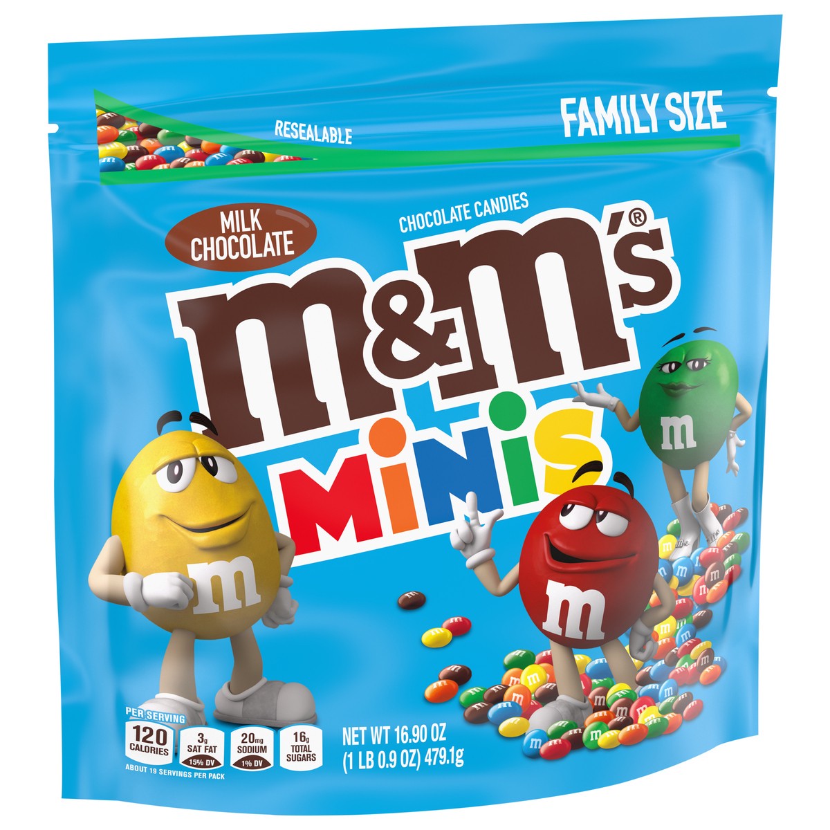 slide 8 of 9, M&M's MINIS Milk Chocolate Candy Assortment, Family Size, 16.9 oz Resealable Bulk Chocolate Candy Bag, 16.90 oz