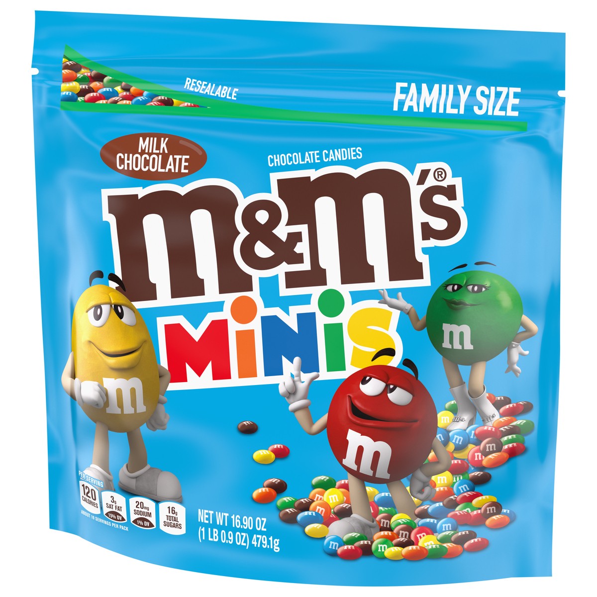 slide 4 of 9, M&M's MINIS Milk Chocolate Candy Assortment, Family Size, 16.9 oz Resealable Bulk Chocolate Candy Bag, 16.90 oz