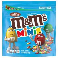 M&M''S MINIS Milk Chocolate Candy Assortment, Family Size, 16.9 oz Resealable Bulk Chocolate Candy Bag