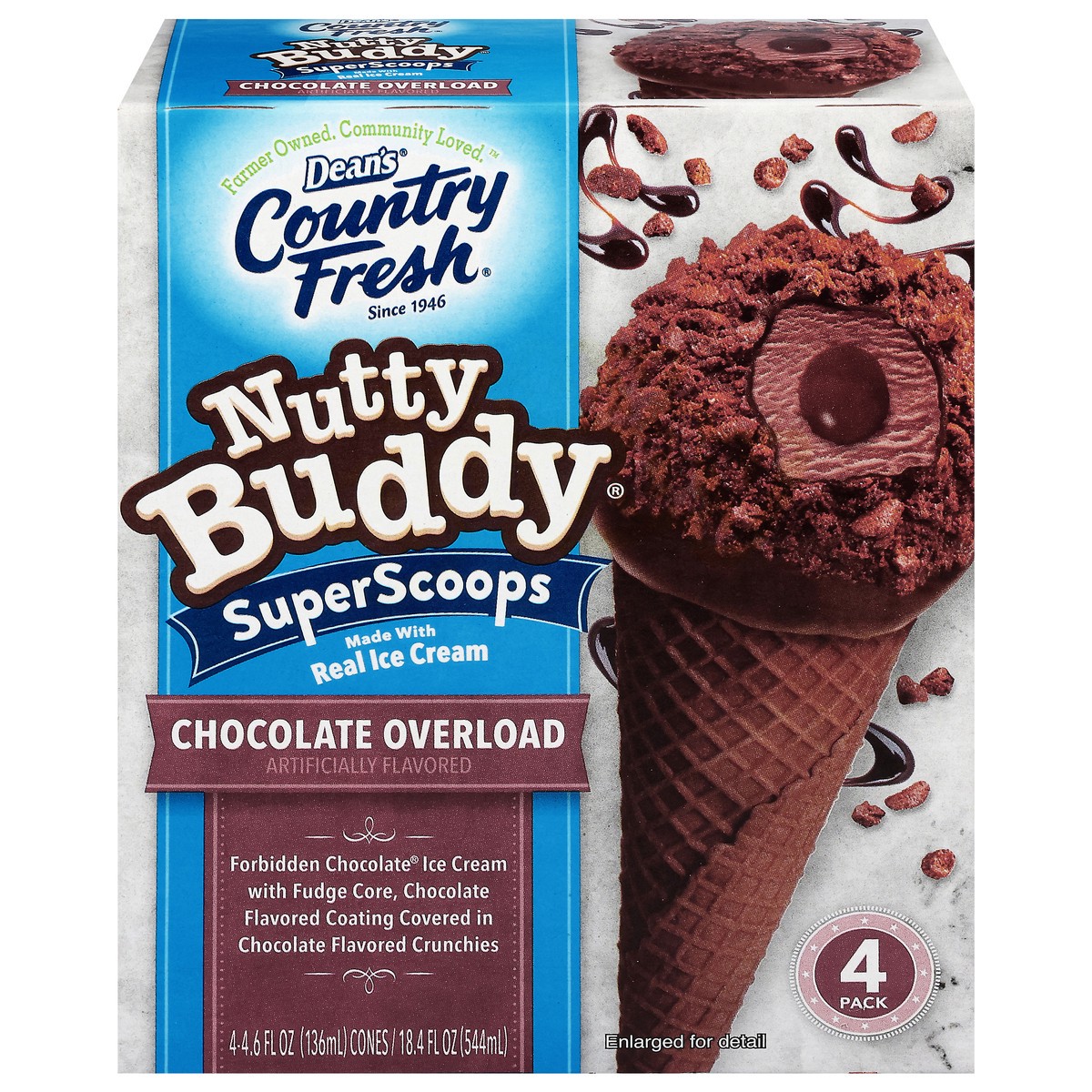 slide 4 of 4, Dean's Ice Cream Cones, Chocolate Overload, Super Scoops, 4 Pack, 4 ct