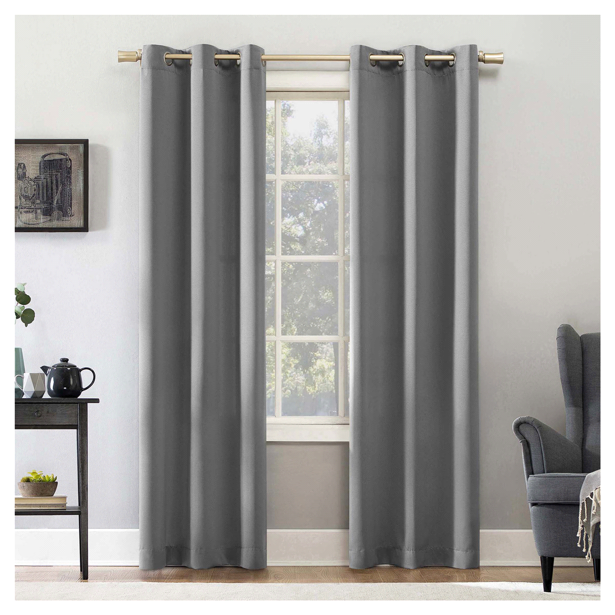 slide 1 of 5, Sun Zero Walter Grommet Panel Pair Grey 74x63", 2 ct