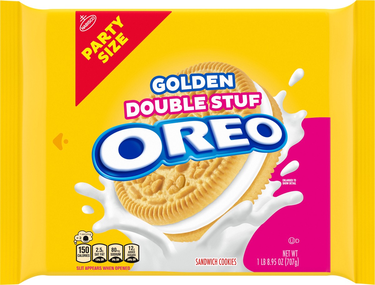 slide 7 of 15, OREO Double Stuf Golden Sandwich Cookies, Party Size, 24.95 oz, 24.95 oz