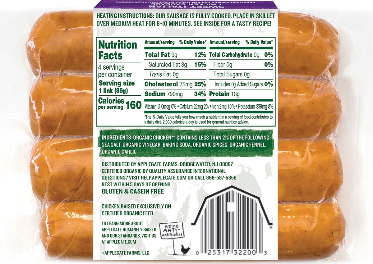 slide 6 of 7, Applegate Chicken Sausage, 12 oz