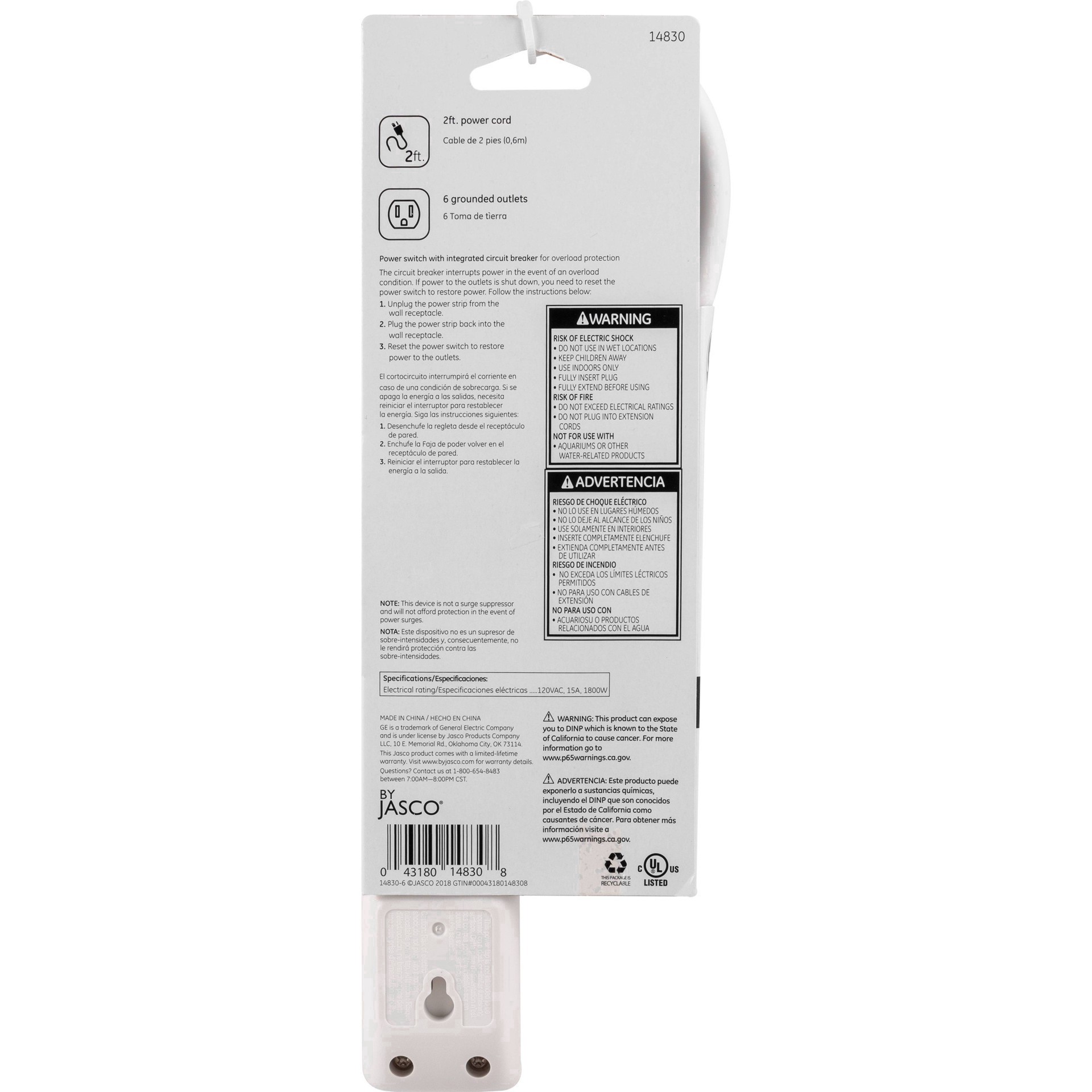 slide 39 of 50, GE 6 Outlets Power Strip 1 ea, 1 ct