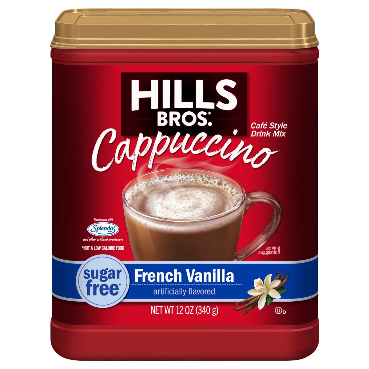 slide 1 of 9, Hills Bros. Sugar-Free French Vanilla Cappuccino Drink Mix, 12 oz
