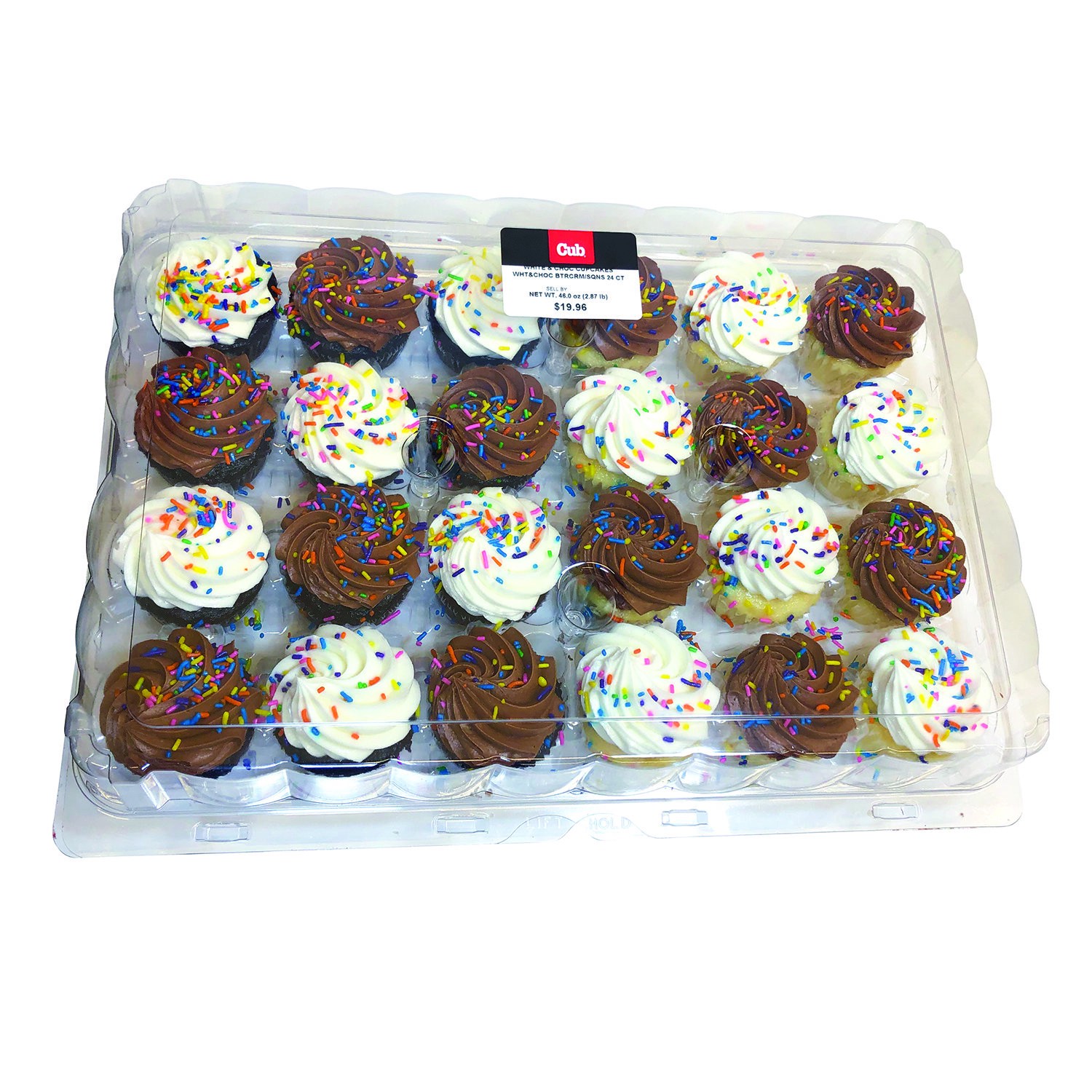 slide 1 of 1, Cub Bakery White & Choc Cupcakes Wht&Choc Btrcrm/Sqns 24 Ct, 1 Each, 1 ct