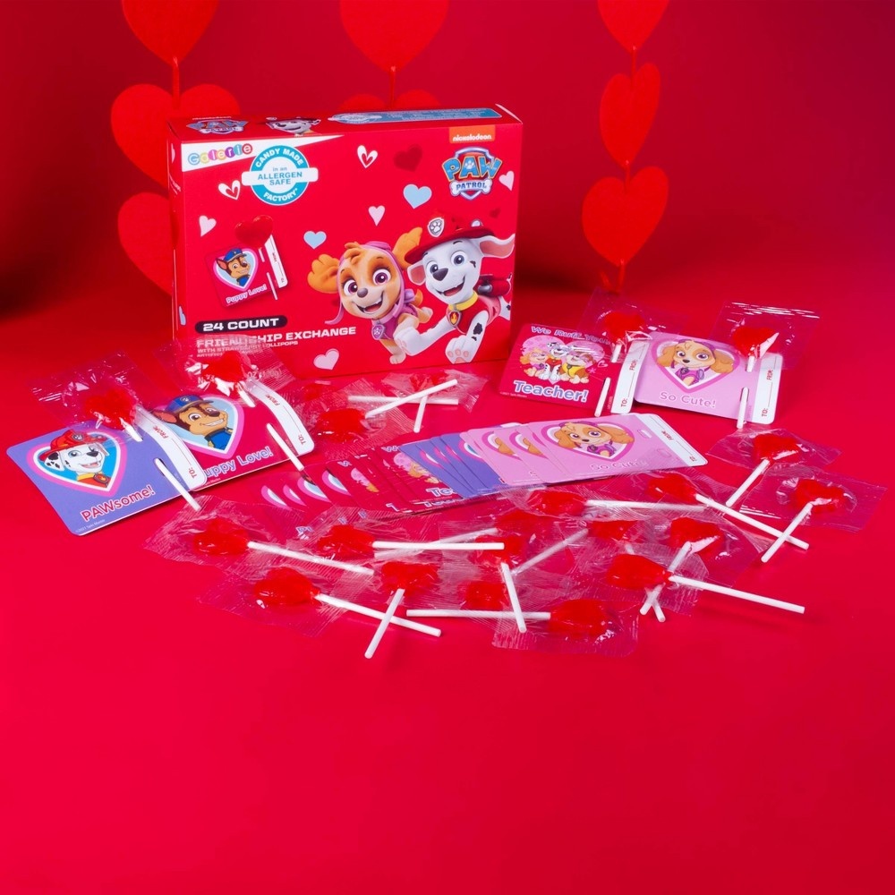 slide 2 of 3, PAW Patrol Valentine's Lollipop Friendship Exchange with Strawberry Lollipops, 4.23 oz, 24 ct