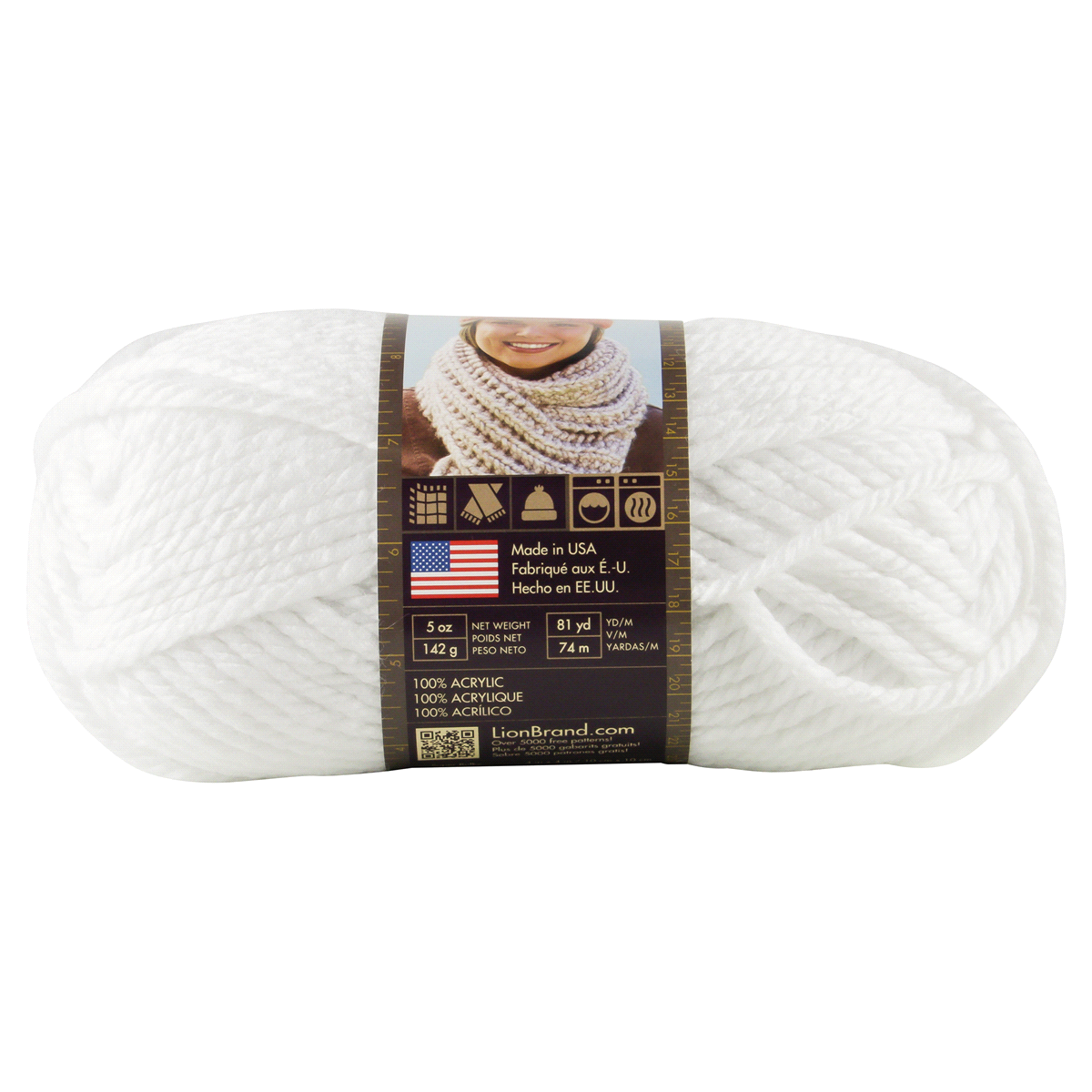 slide 2 of 3, Lion Brand Yarn Hometown USA 135-100 New York White, 5 oz