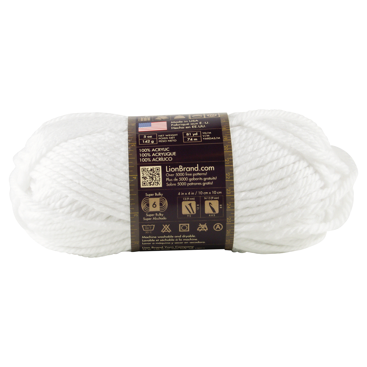 slide 3 of 3, Lion Brand Yarn Hometown USA 135-100 New York White, 5 oz