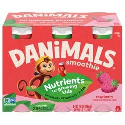 Danimals Smoothie Raspberry Dairy Drink Multi-Pack, 6 Ct, 3.1 OZ Smoothie Bottles