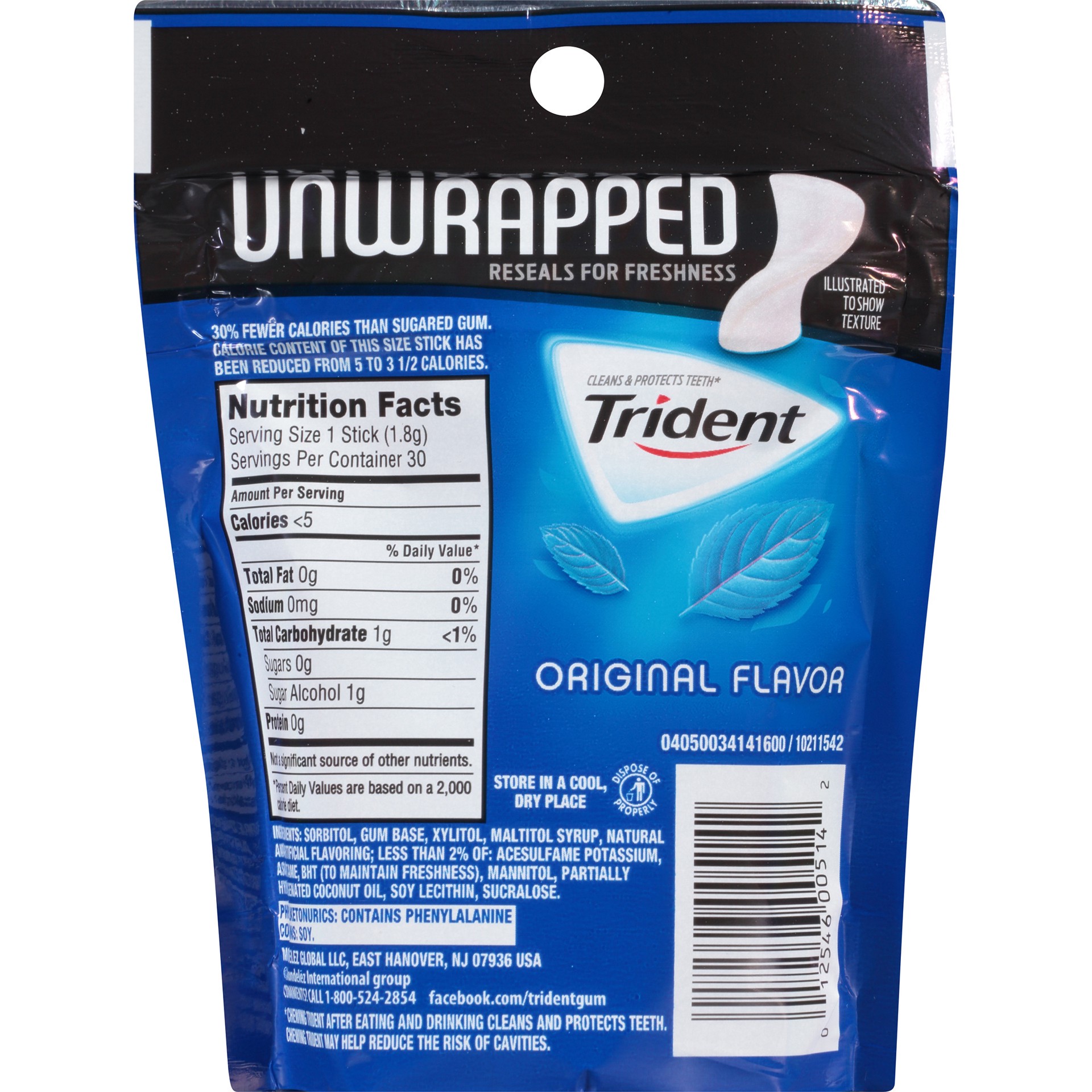 slide 3 of 5, Trident Unwrapped Sugar Free Gum, Original Flavor, 4 Packs (120 Pieces Total), 0.13 lb