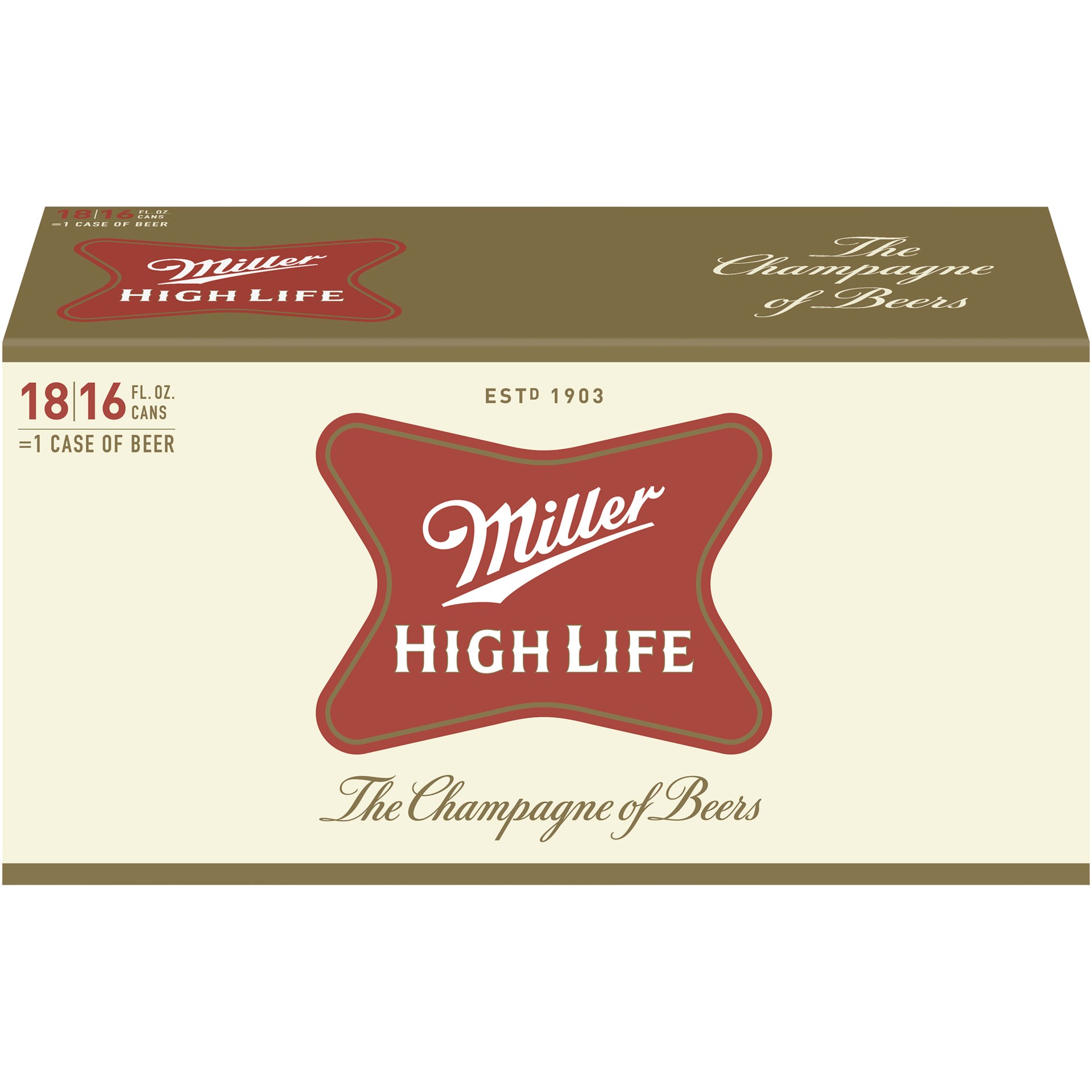 slide 2 of 3, Miller High Life American Lager Beer, 4.6% ABV, 18-pack, 16-oz beer cans, 16 fl oz