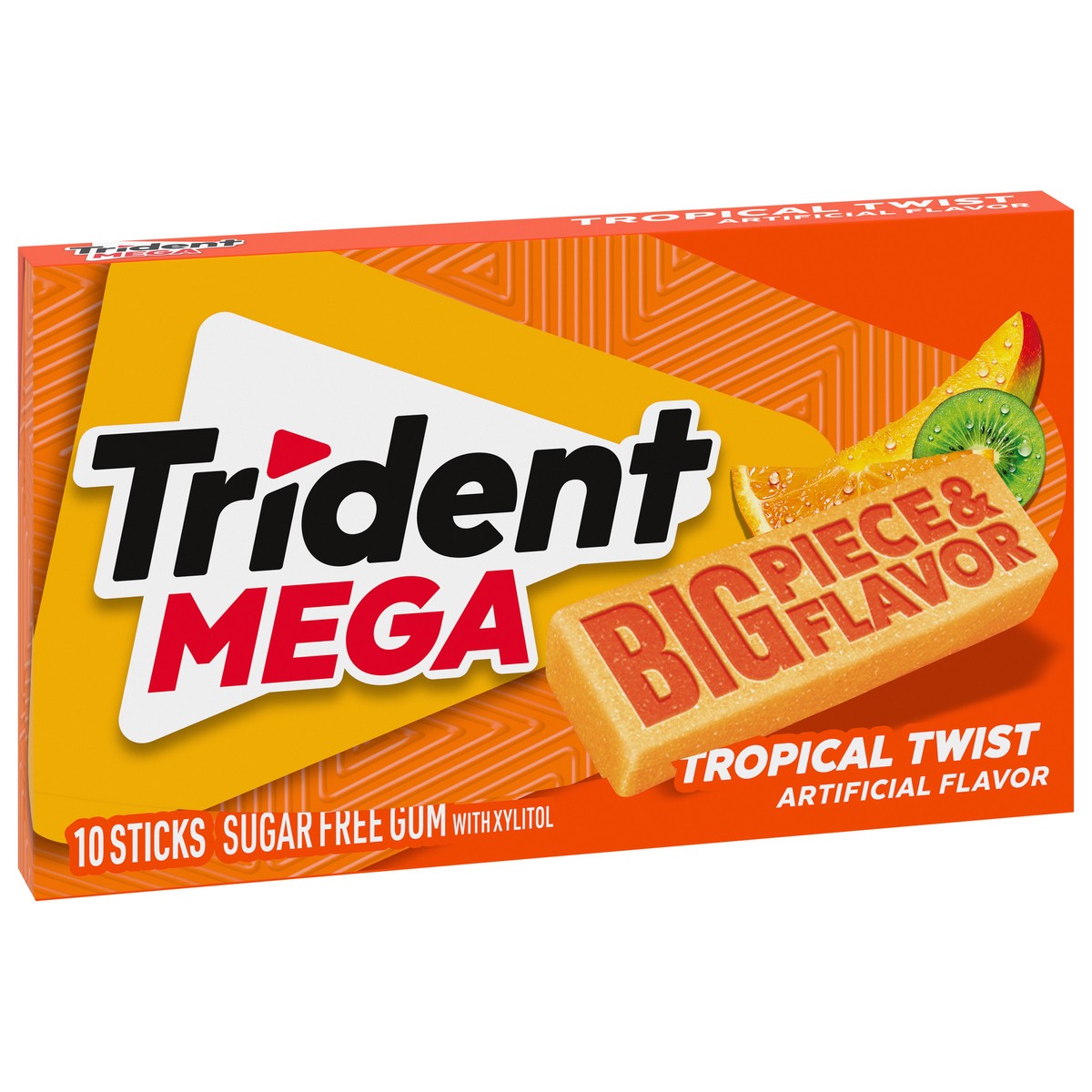 slide 2 of 9, Trident Mega Tropical Twist Sugar Free Gum, 10 Pieces, 1.12 oz