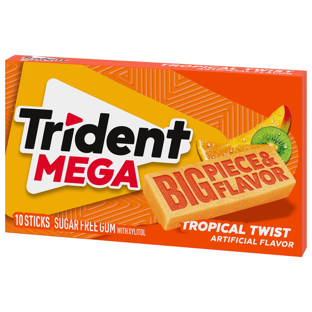 slide 3 of 9, Trident Mega Tropical Twist Sugar Free Gum, 10 Pieces, 1.12 oz