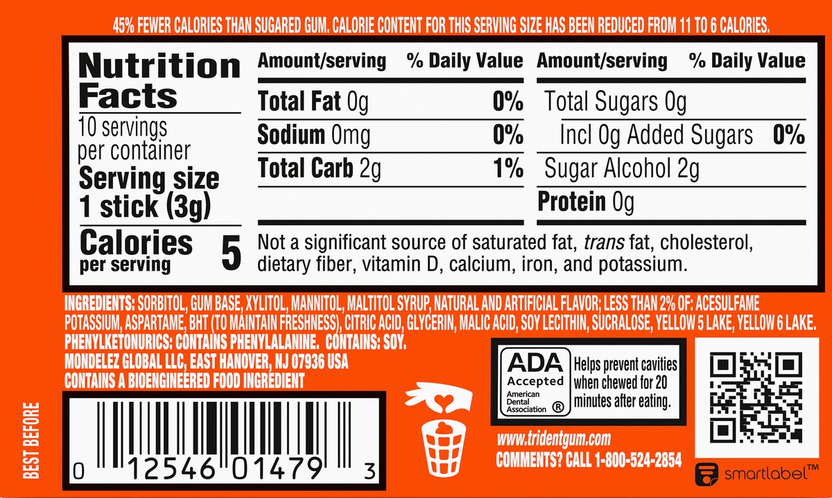 slide 5 of 9, Trident Mega Tropical Twist Sugar Free Gum, 10 Pieces, 1.12 oz