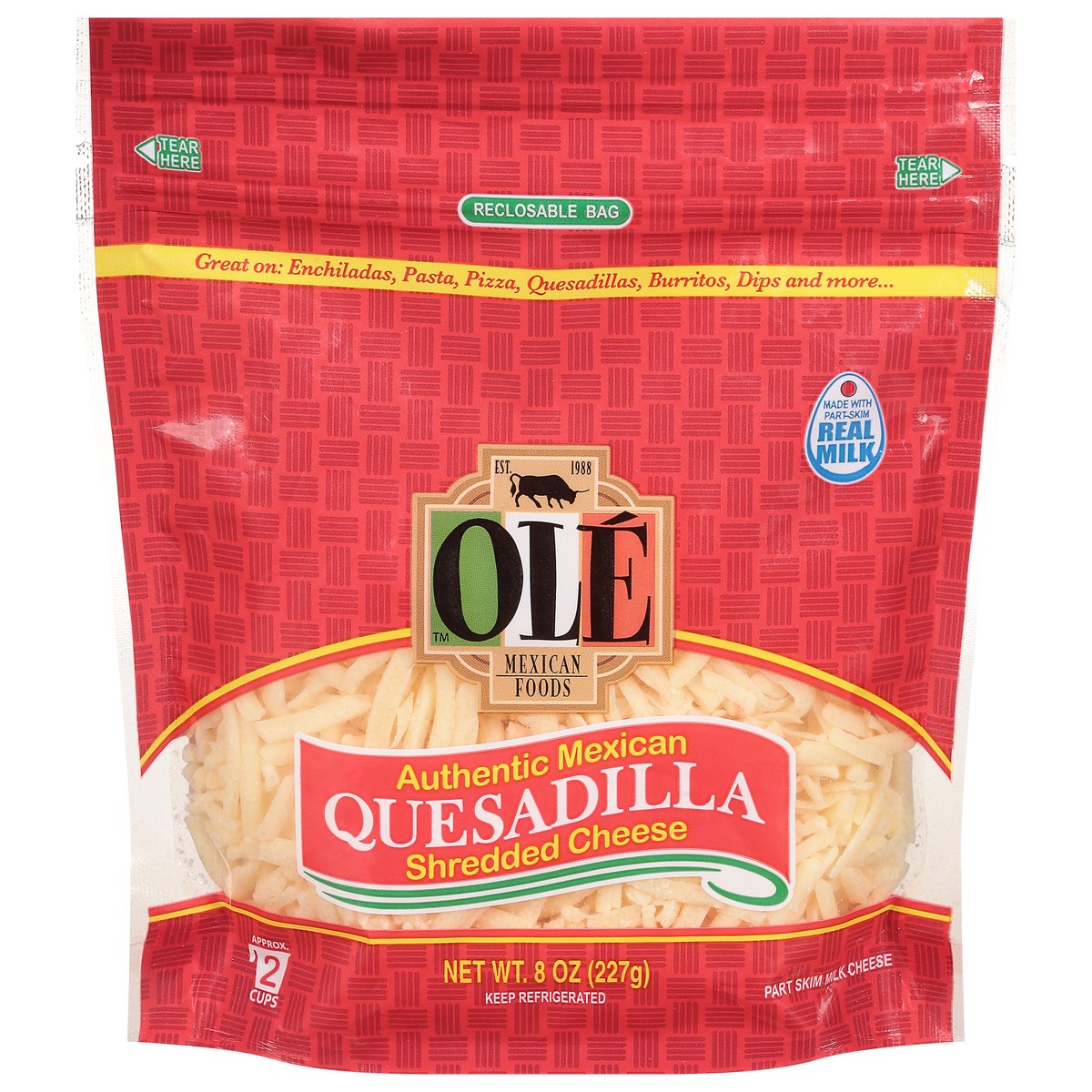 slide 1 of 11, Ole Authentic Mexican Quesadilla Shredded Cheese 8 oz, 8 oz