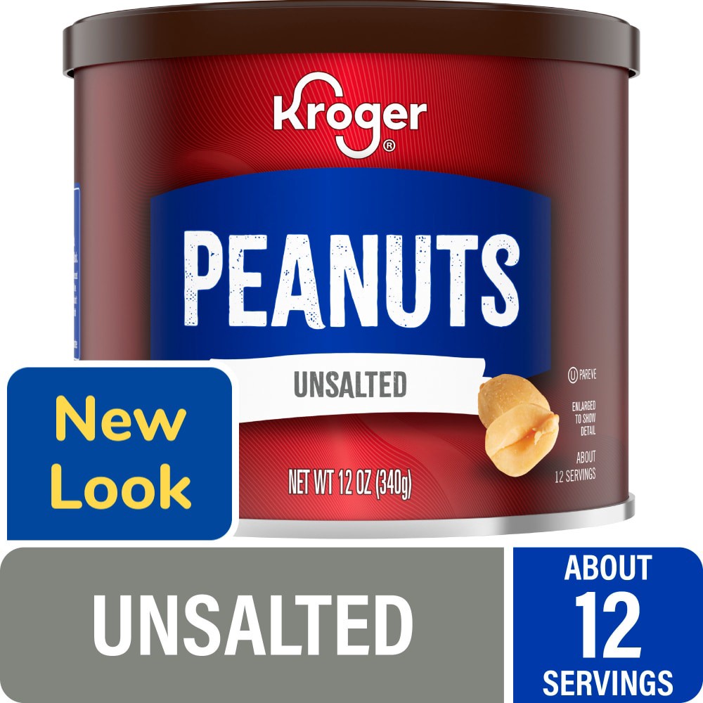 slide 1 of 3, Kroger Unsalted Peanuts, 12 oz