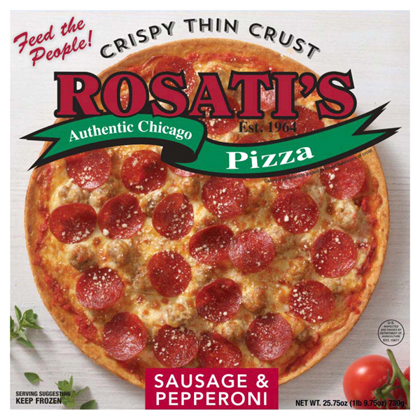 slide 1 of 1, Rosati's Crispy Thin Crust Sausage Pepperoni Pizza, 25.75 oz