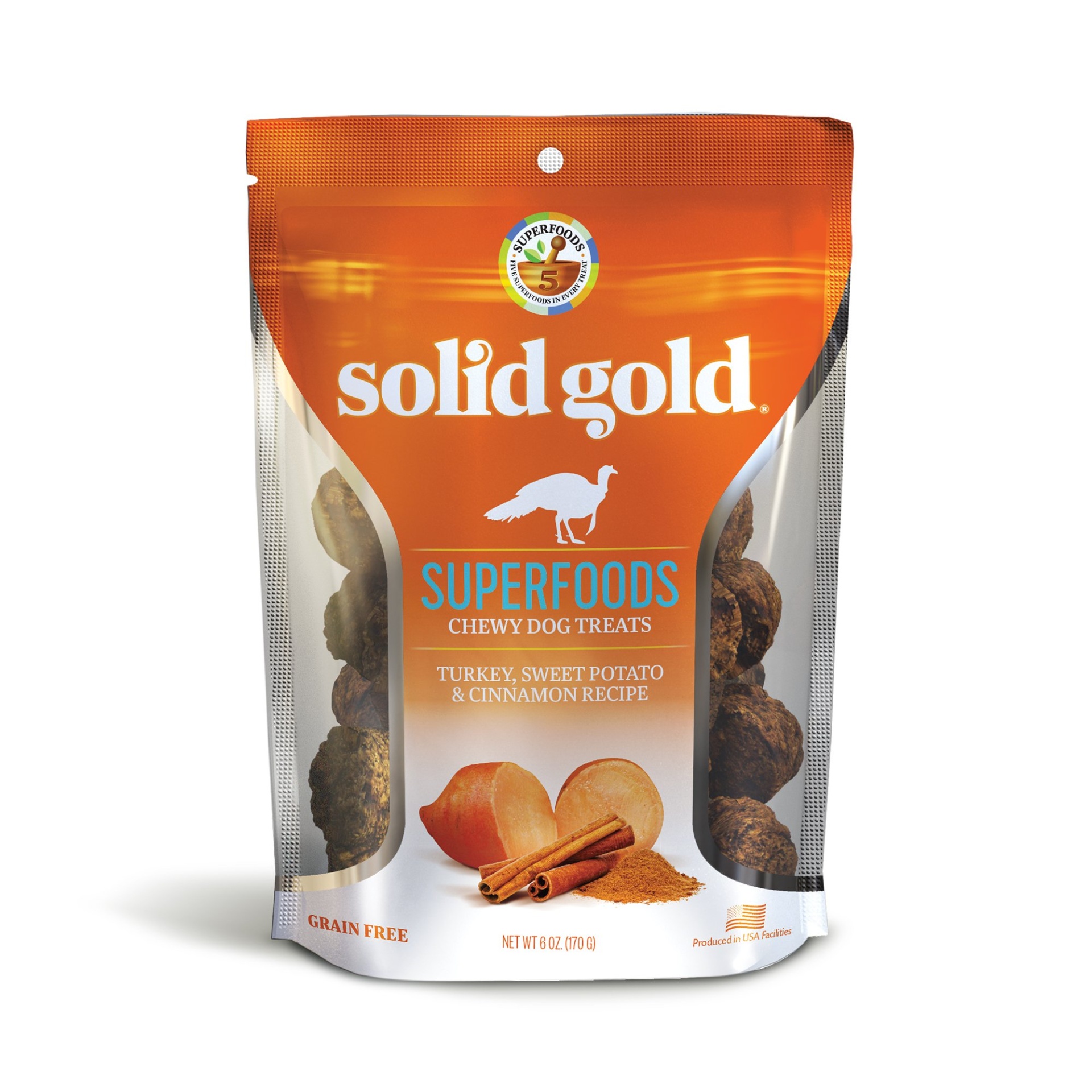 slide 1 of 1, Solid Gold Grain Free Turkey, Sweet Potato & Cinnamon Natural Chewy Dog Treats, 6 oz