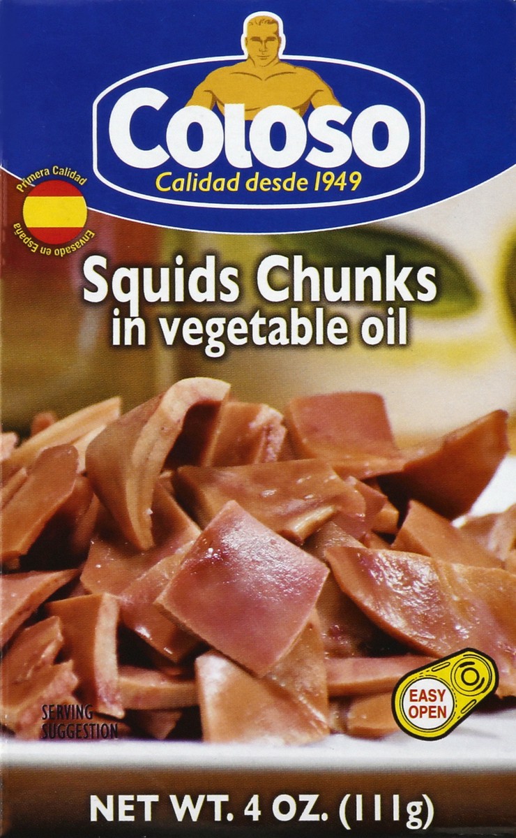 slide 1 of 14, Coloso Squid Chunks in Vegetable Oil 4 oz, 4 oz