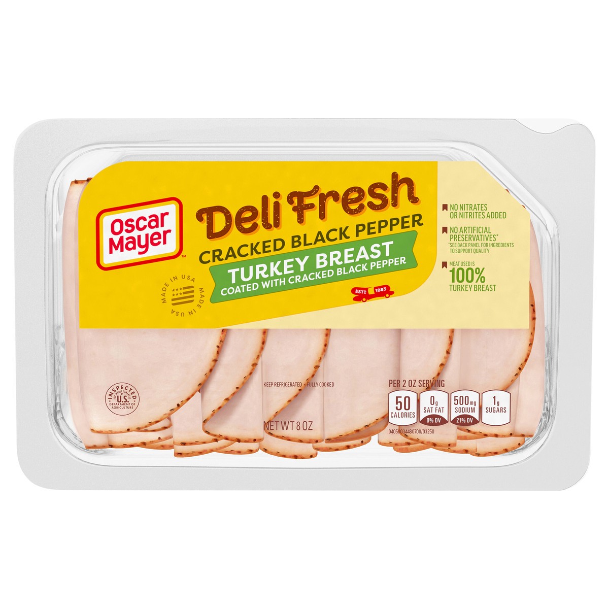 slide 1 of 9, Oscar Mayer Deli Fresh Cracked Black Pepper Sliced Turkey Breast Deli Lunch Meat, 8 oz Package, 8 oz