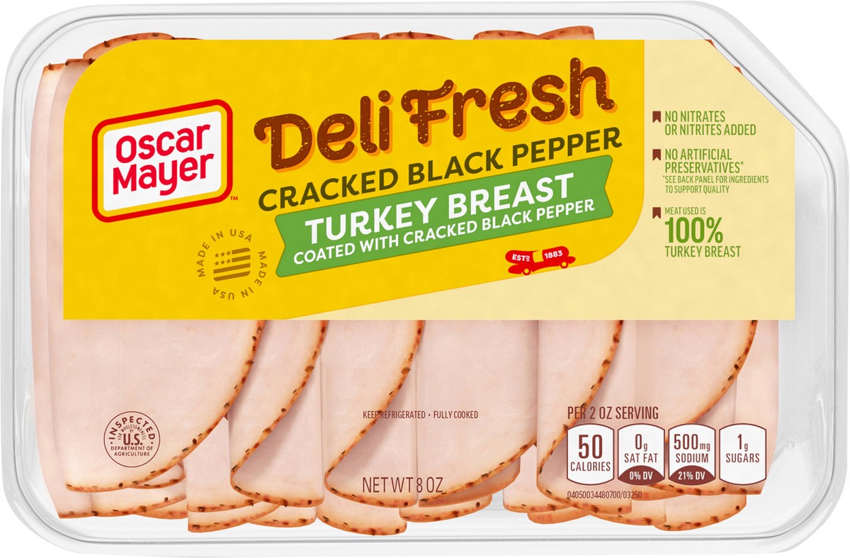 slide 6 of 9, Oscar Mayer Deli Fresh Cracked Black Pepper Sliced Turkey Breast Deli Lunch Meat, 8 oz Package, 
