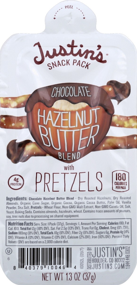 slide 3 of 3, Justin's Chocolate Hazelnut Butter With Pretzel Snack Packs, 1.3 oz