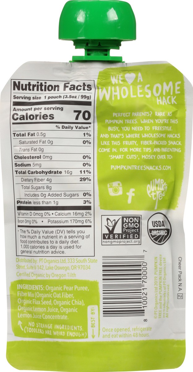 slide 4 of 12, Pumpkin Tree Organic Pear Puree with Oat Fiber & Seeds 3.5 oz, 1 ct