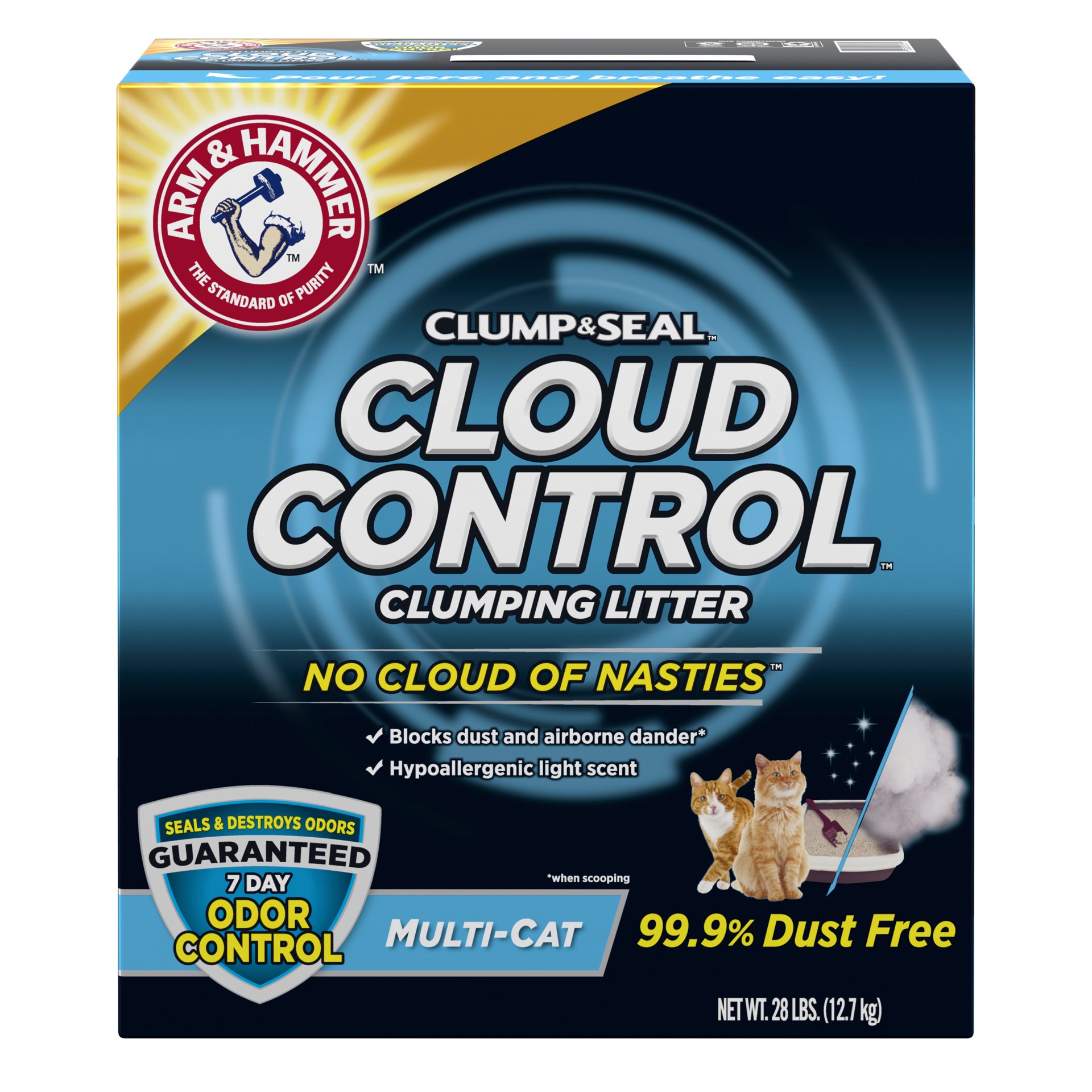 slide 1 of 7, ARM & HAMMER Cloud Control Multi-Cat Clumping Cat Litter with Hypoallergenic Light Scent, 28 lb, 28 lb