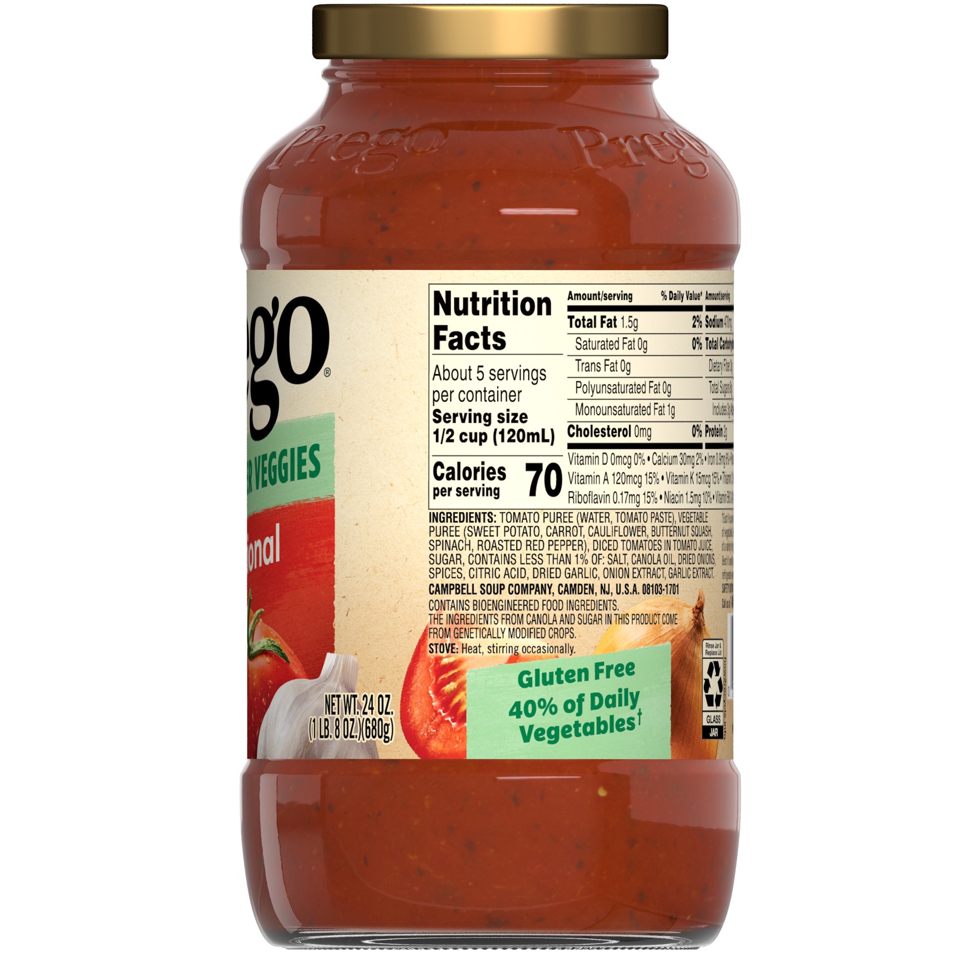 slide 5 of 5, Prego Hidden Super Veggies Traditional Pasta Sauce, 24 oz Jar, 24 oz