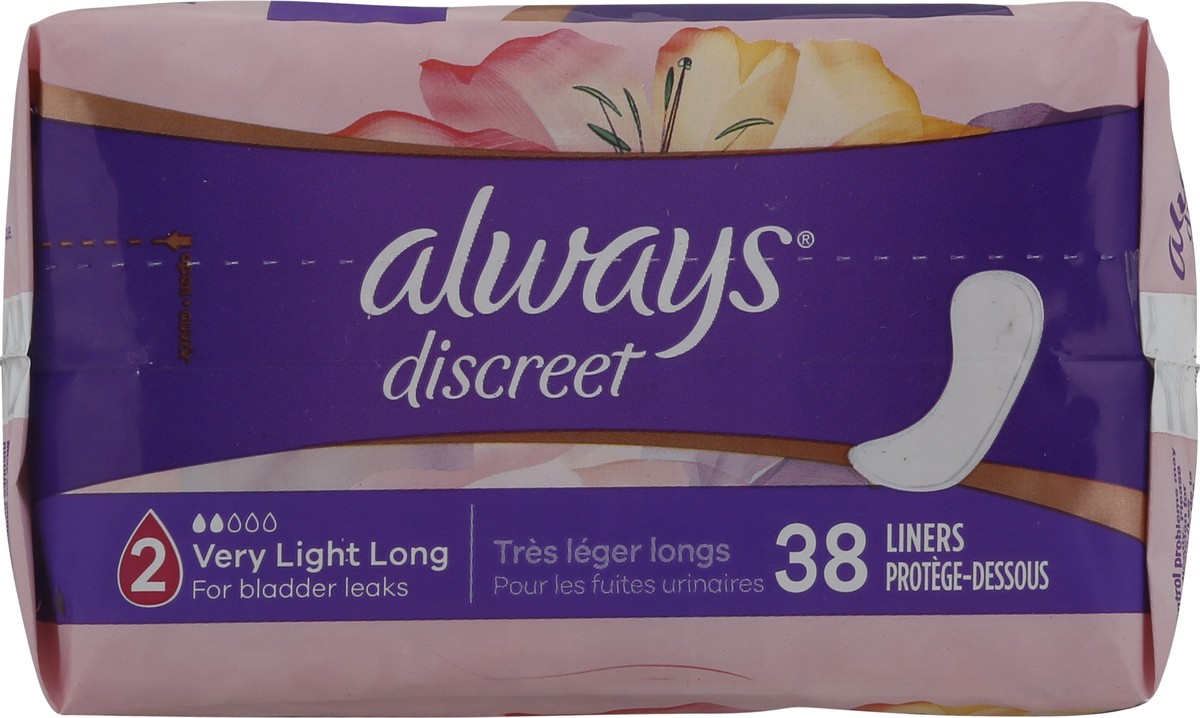 slide 5 of 8, Always Discreet for Sensitive Skin Liners Light Long Absorbency Four Times Skin Protection Soft Dermatologically Tested Fragrance-Free, 38 Count, 38 ct