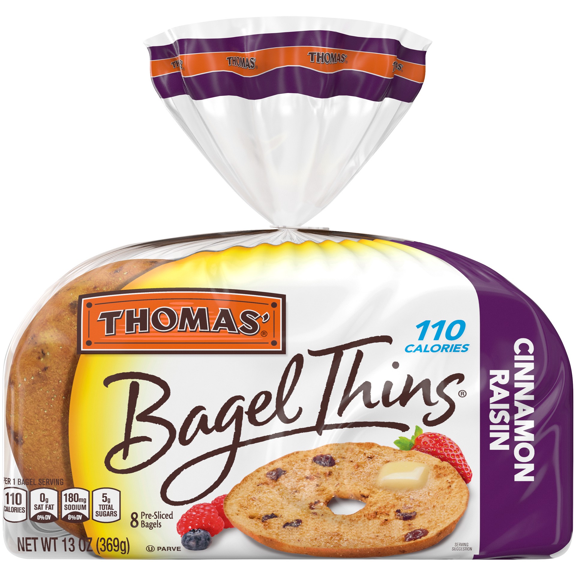 slide 1 of 5, Thomas Bagel Thins Cinnamon Raisin 8 Ct 13 Oz, 13 oz