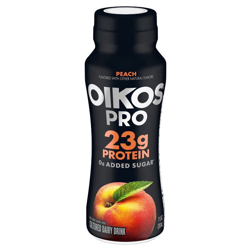 slide 4 of 7, Oikos Pro Peach Cultured Dairy Drink, 23g Protein, 7 Fl Oz Bottle, 7 fl oz