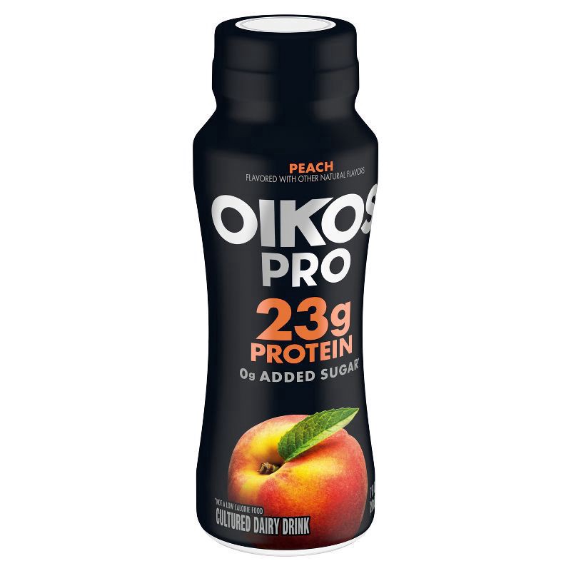 slide 2 of 7, Oikos Pro Peach Cultured Dairy Drink, 23g Protein, 7 Fl Oz Bottle, 7 fl oz