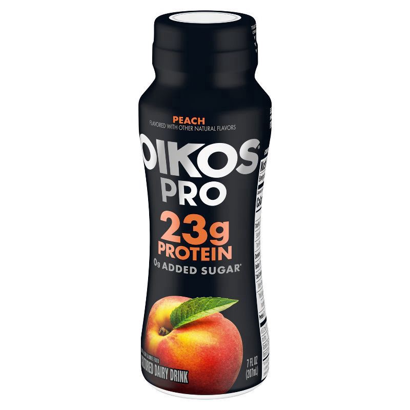 slide 5 of 7, Oikos Pro Peach Cultured Dairy Drink, 23g Protein, 7 Fl Oz Bottle, 7 fl oz