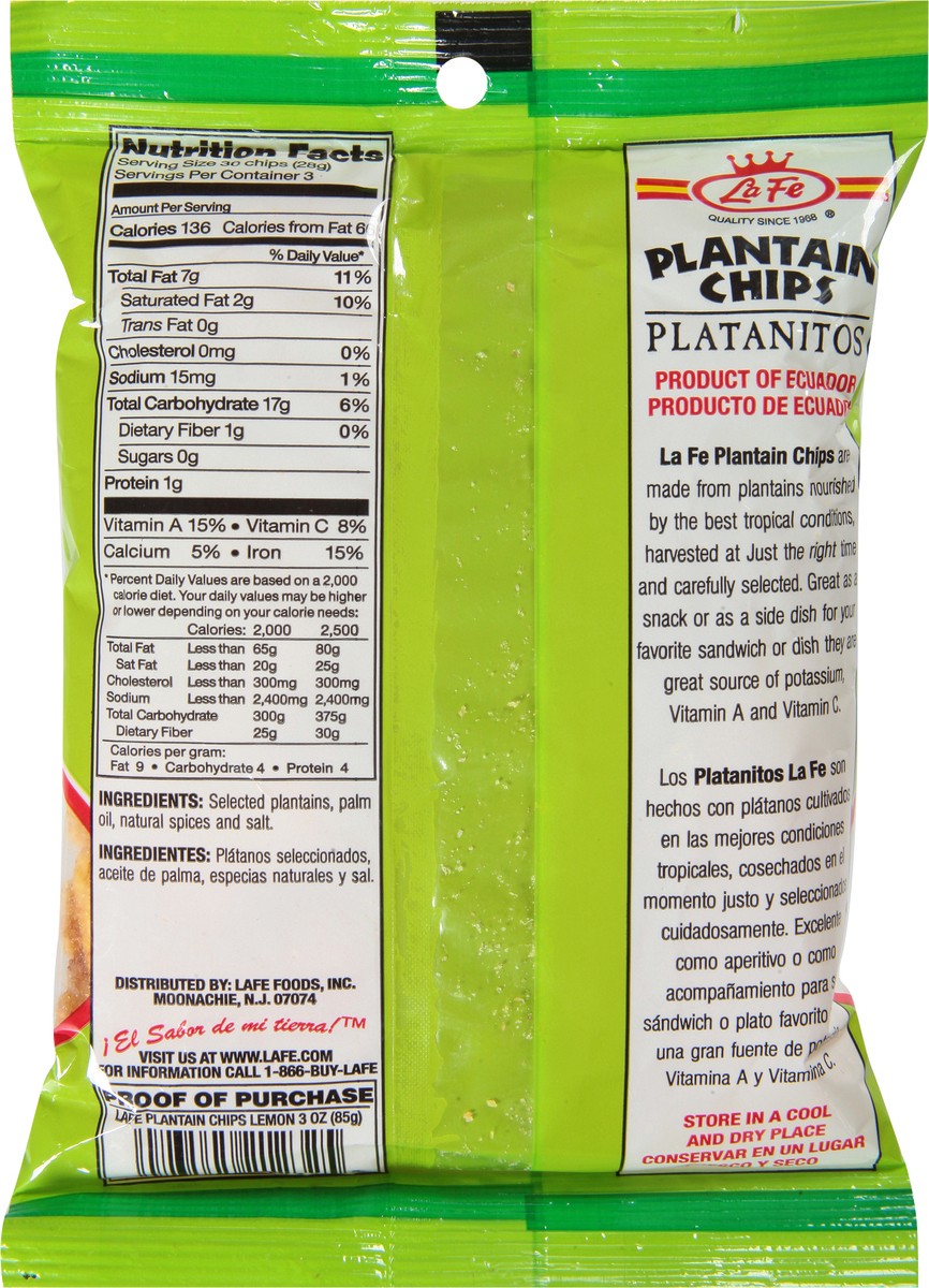 slide 2 of 9, La Fe Plantain Chips 3 oz, 3 oz
