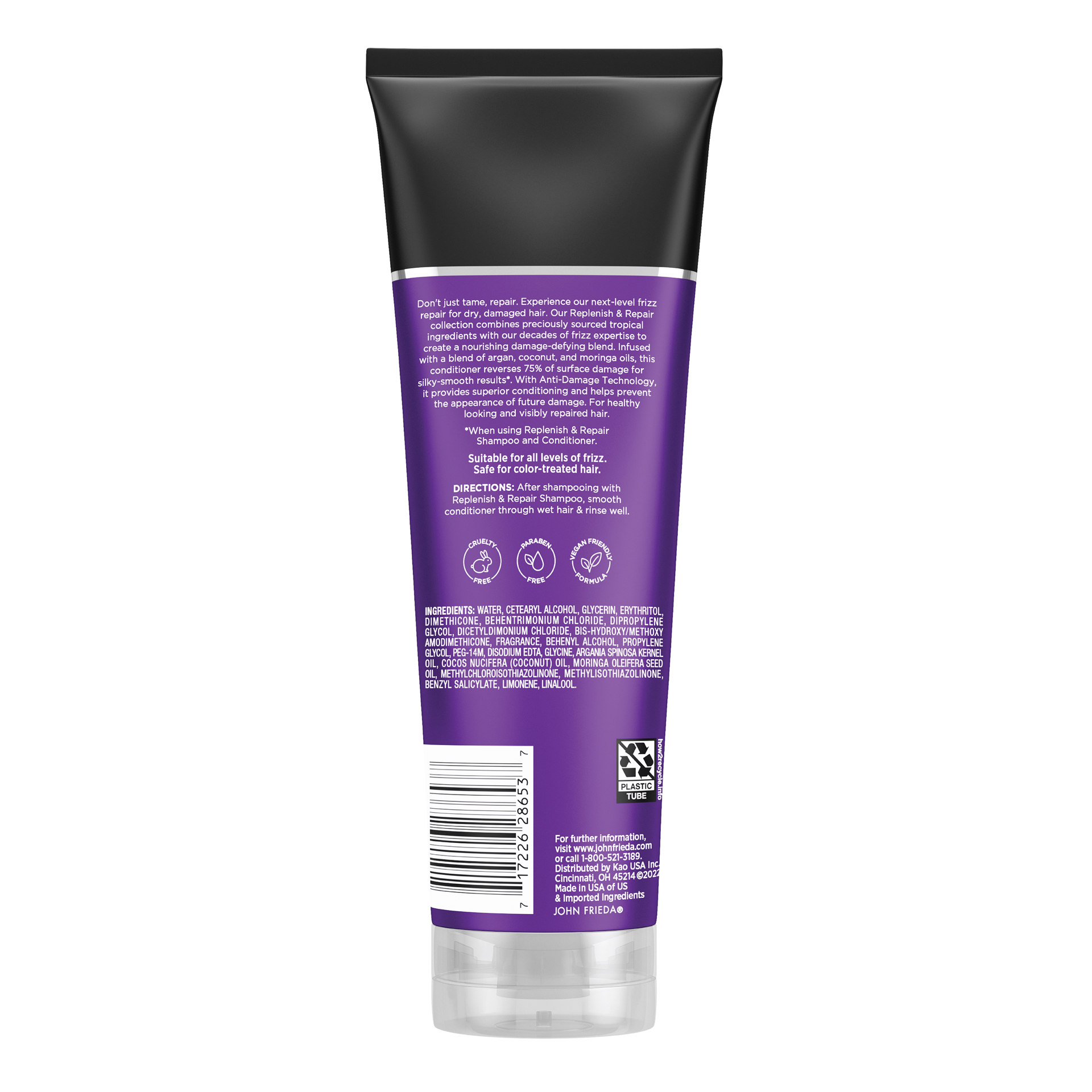 slide 4 of 5, John Frieda Replenish & Repair Conditioner, Repairs Damage and Dryness for Shiny, Frizz-Protected Styles, Infused with Argan, Moringa, and Coconut Oil for Nourished, Smooth Hair, 8,45 Oz, 8.45 oz